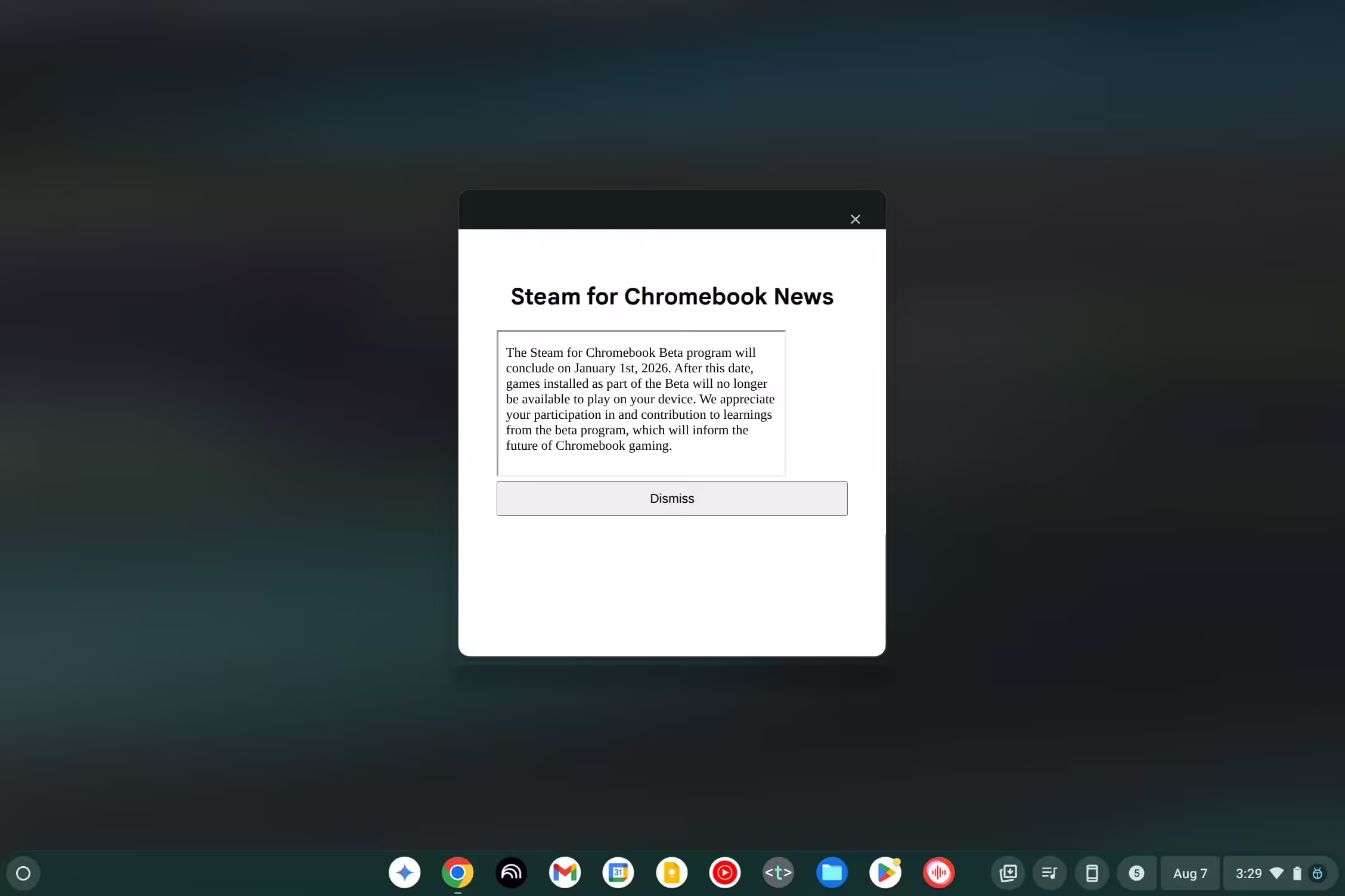 Steam 的 Chromebook 版本将在明年停止运营，自上线以来已有三年多，一直处于“边缘化”状态。
