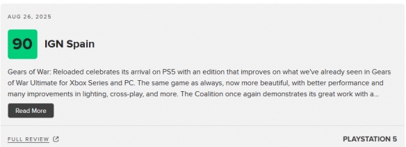 《战争机器:重装上阵》在M站获得80分,极佳的复古体验 《战争机器:重装上阵》在M站获得80分,极佳的复古体验