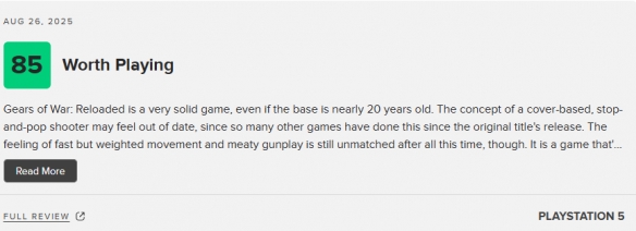 《战争机器:重装上阵》在M站获得80分,极佳的复古体验 《战争机器:重装上阵》在M站获得80分,极佳的复古体验