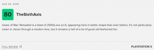 《战争机器:重装上阵》在M站获得80分,极佳的复古体验 《战争机器:重装上阵》在M站获得80分,极佳的复古体验