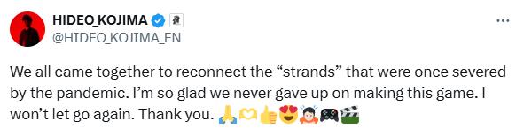 小岛秀夫庆祝《死亡搁浅2》发行：我们从未言弃，心怀喜悦