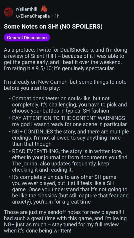 即将成为佳作！《寂静岭f》评测疑似提前曝光：评分飙升至9.5分