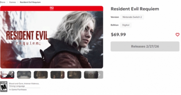 据任天堂NS2商店页面公布，《生化危机9》的价格定为69.99美元！ 

