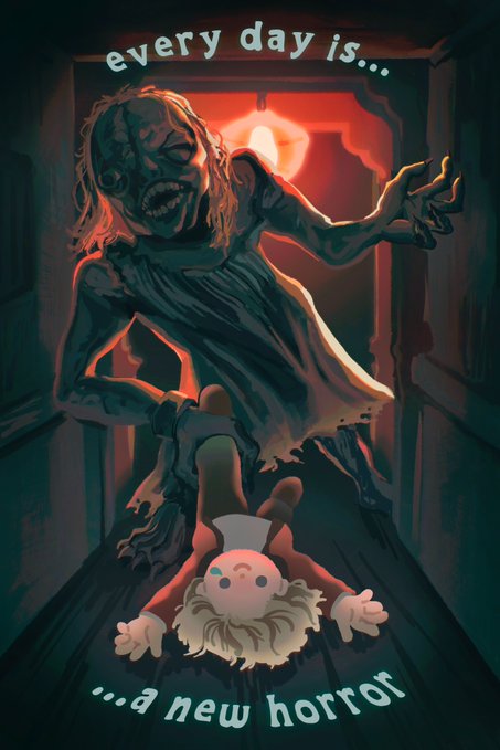 在万圣节的氛围中，《生化危机9》发布了一幅特别的庆祝海报：黑夜中，格蕾丝奋力逃脱！