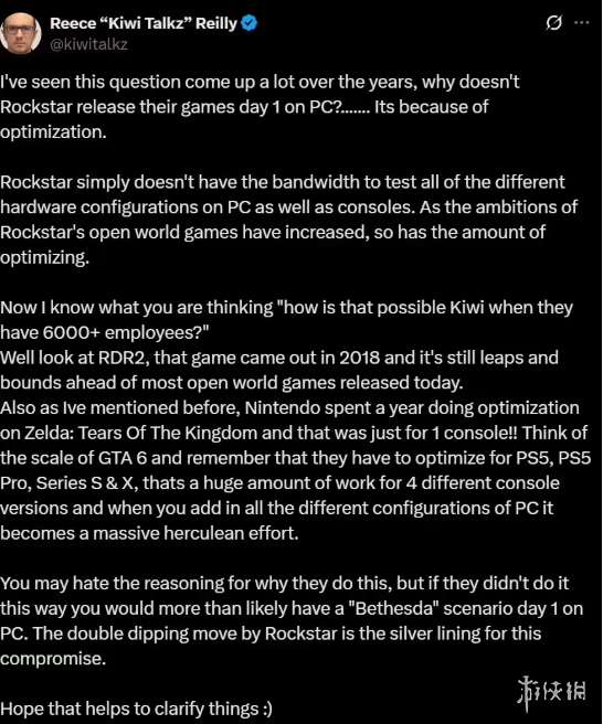 消息源分析R星游戏未在首发阶段登陆PC的主要原因：优化上的挑战！  
