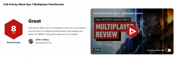 《使命召唤:黑色行动7》多人战斗模式获IGN评分8分:精心打磨,细节到位 《使命召唤:黑色行动7》多人战斗模式获IGN评分8分:精心打磨,细节到位