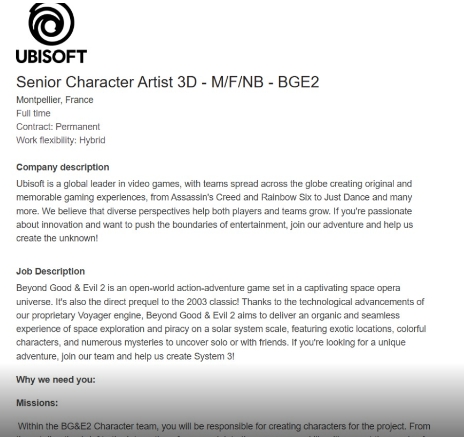 爆料称《超越善恶2》仍未接近正式上市，角色模型尚未完成