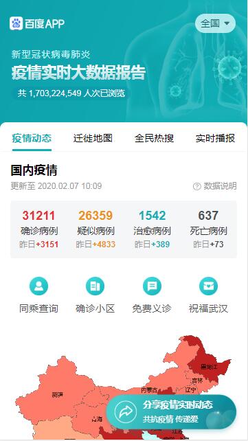 百度实时疫情通报